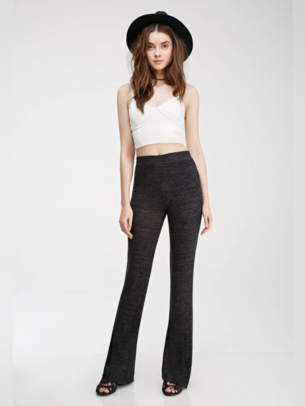 NWT Forever 21 Charcoal Heather Long Knit Stretch Flare Pants Flared Pant S